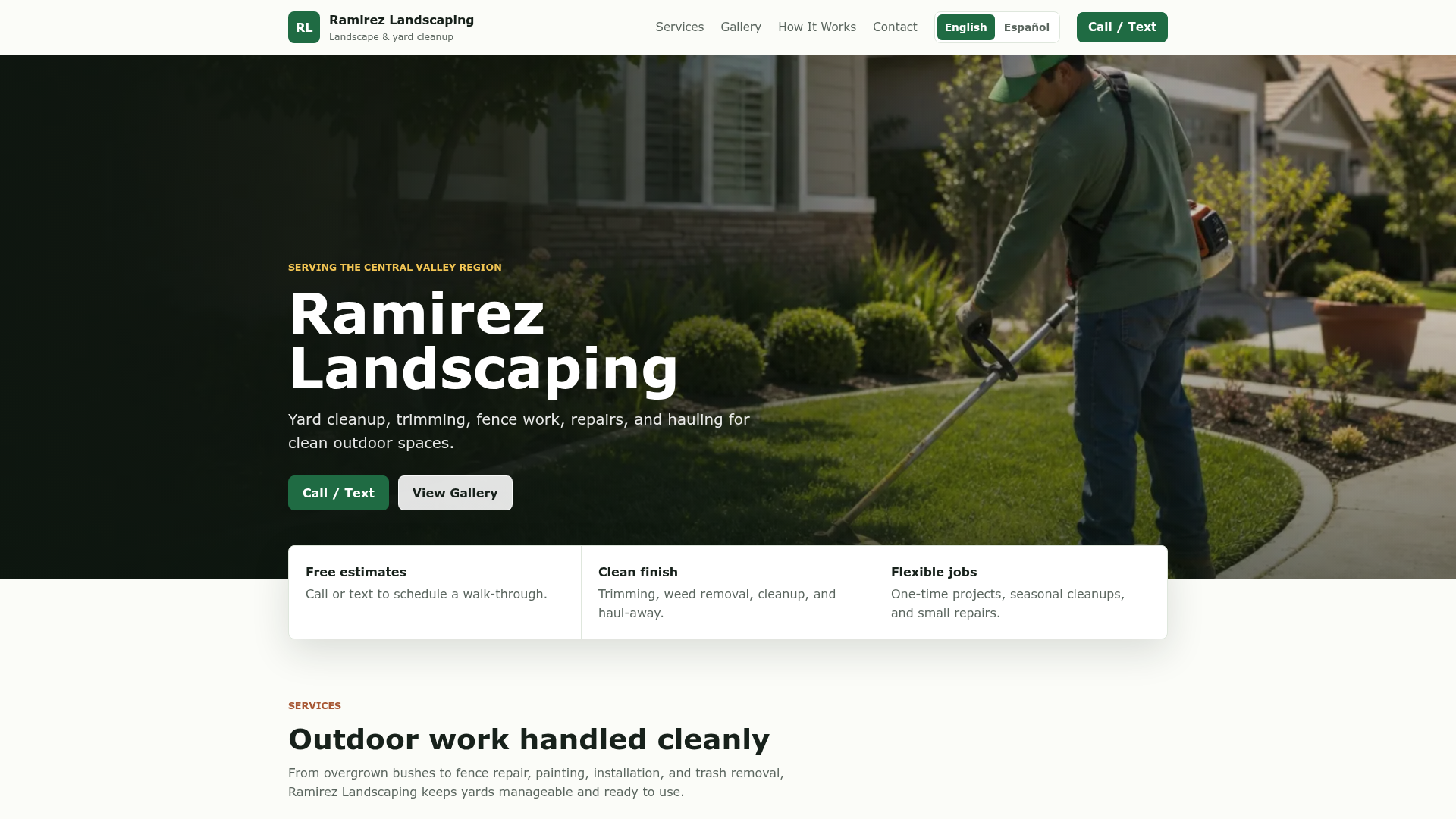 Ramirez Landscaping website — designed and built by TrustFrontStudio