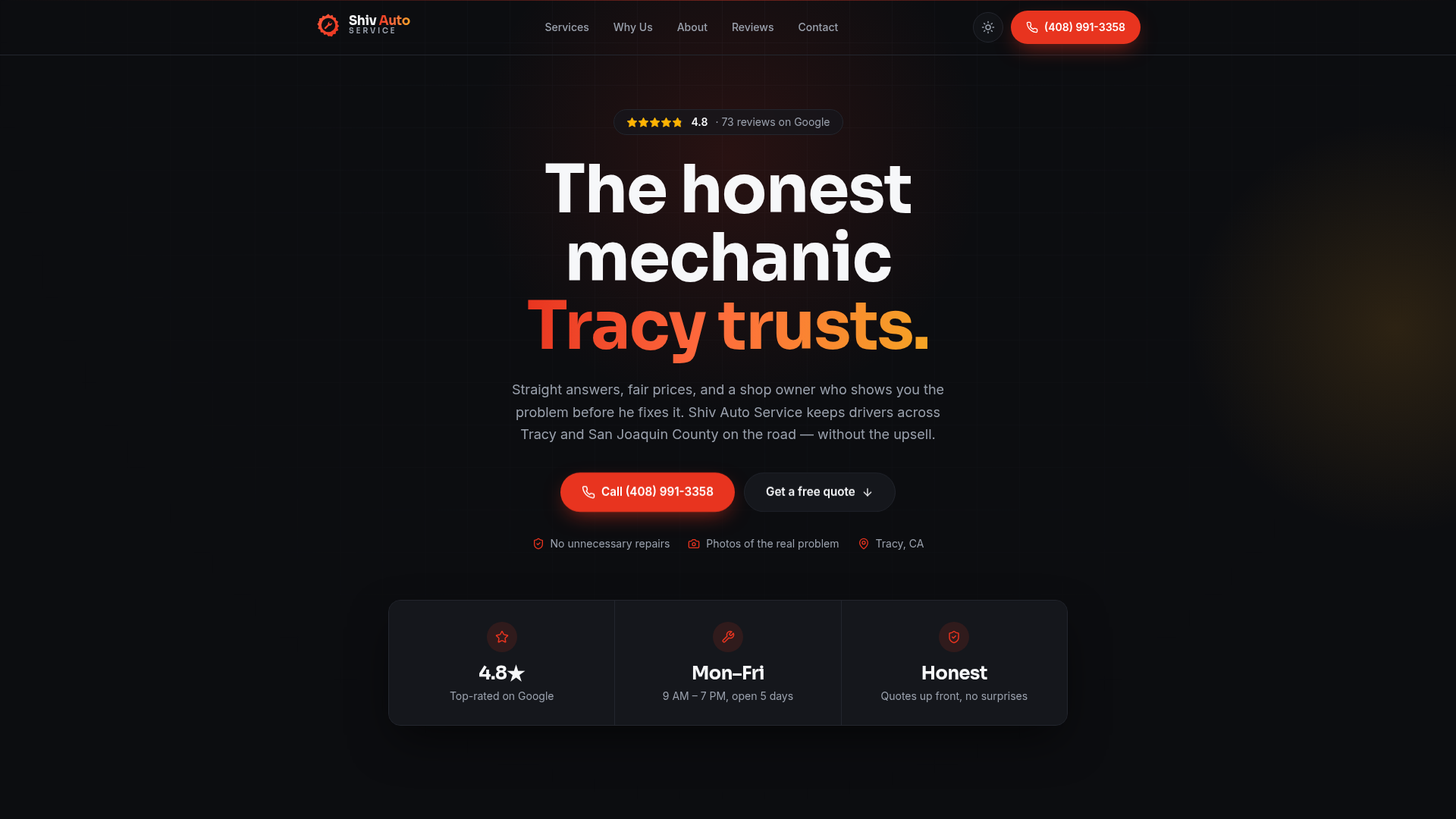 Shiv Auto Service website — designed and built by TrustFrontStudio